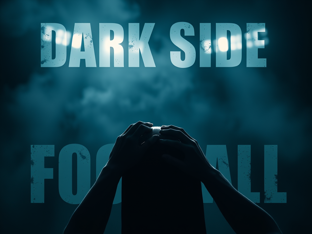 A dark blue with an image depicting hooliganism