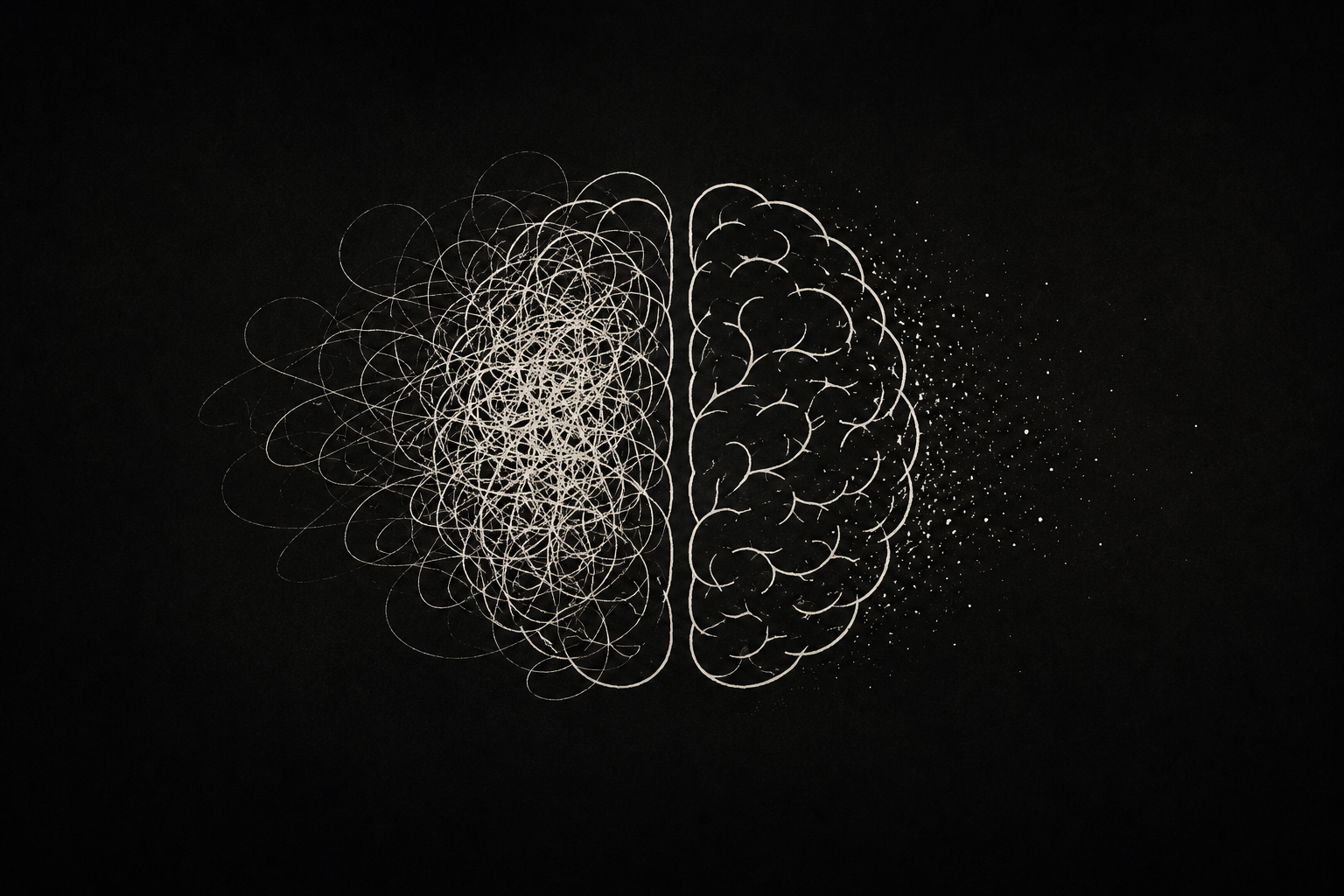 Minimalist brain illustration showing mental overload, fragmented attention, and the psychological impact of constant digital distractions.
