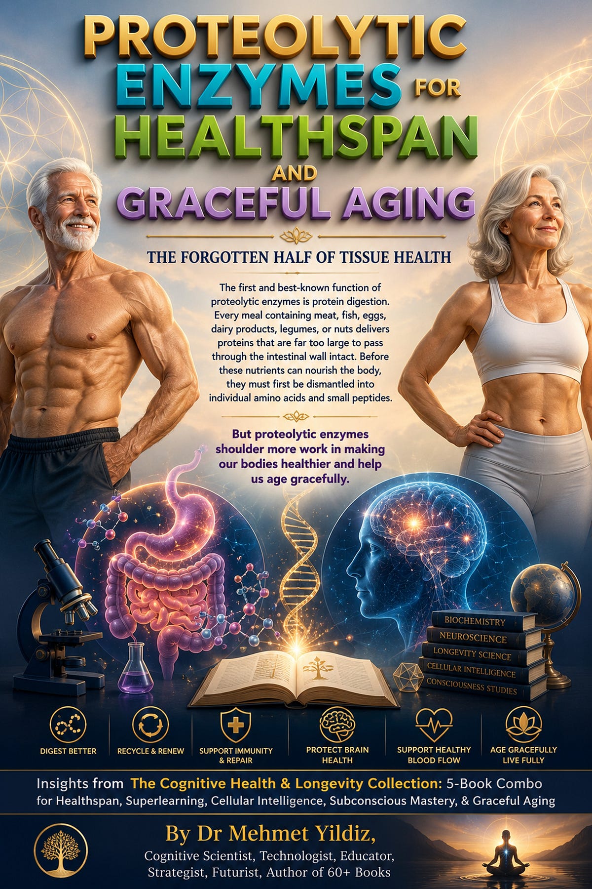 I designed this poster of The Cognitive Health & Longevity Collection: 5-Book Combo for Healthspan, Superlearning, Cellular Intelligence, Subconscious Mastery, & Graceful Aging as an education and inspiration resource — ISBN 979–8182125178