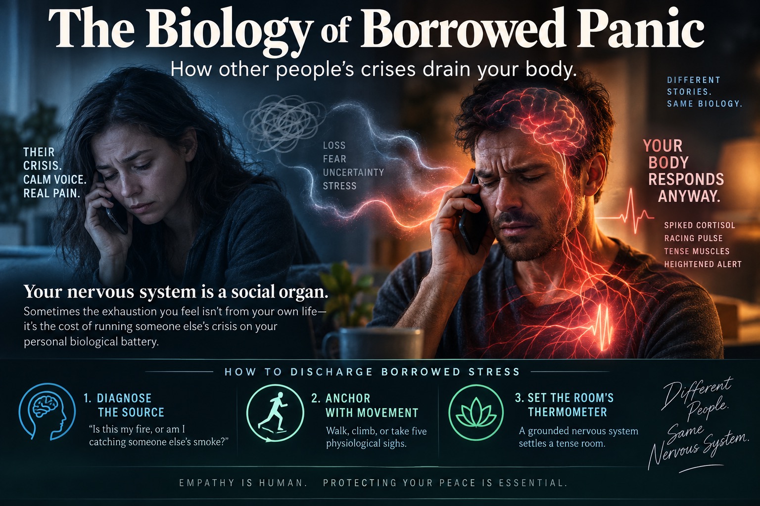 The Biology of Borrowed Panic: Why Other People’s Crises Drain Your Body